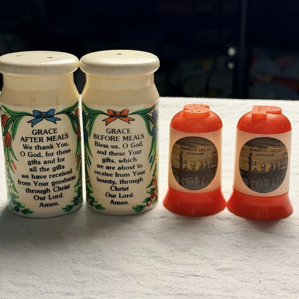 Vtg Grace Prayer Salt & Pepper Shakers Set Of 2 Hong Kong Floral White Kitchen